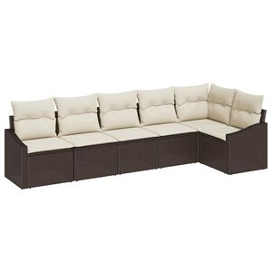 vidaXL Havesofa S&aelig;t med pude 6 pcs Brun og hvid polyrattan