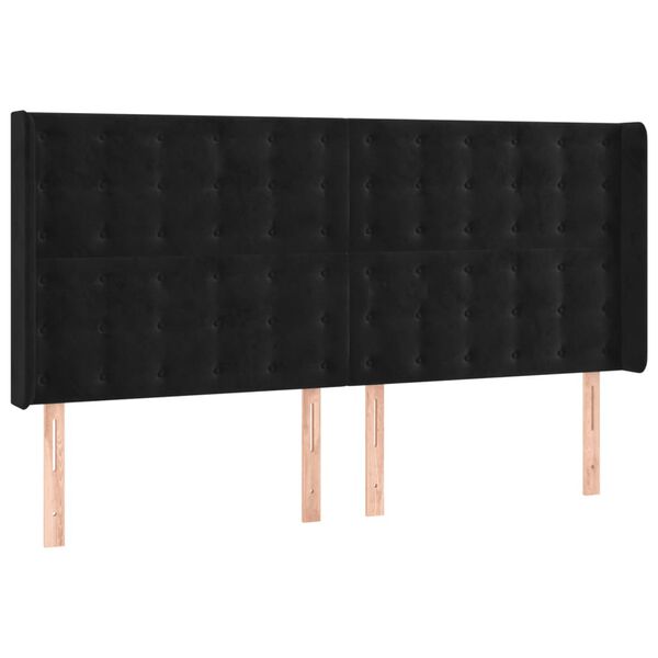 vidaXL sengegavl med LED-lys 163x16x118/128 cm fl&oslash;jl sort