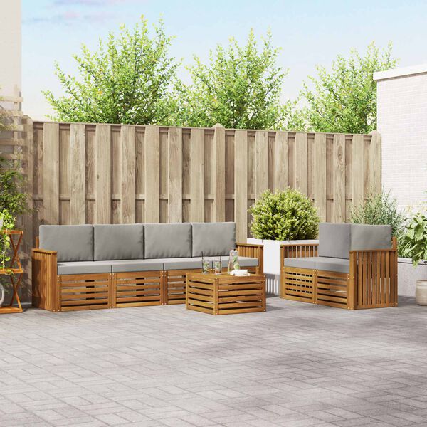 vidaXL Sofas&aelig;t med pude 7 pcs Naturlig og Lys Gr&aring; Massivt Akacietr&aelig;