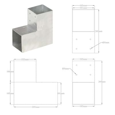 vidaXL stolpebeslag L-form 101x101 mm galvaniseret metal