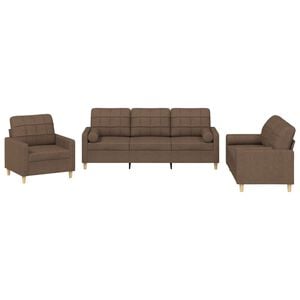 vidaXL sofas&aelig;t 3 dele med puder stof brun