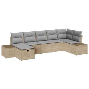 vidaXL Havesofa S&aelig;t med pude 7 pcs Beige polyrattan