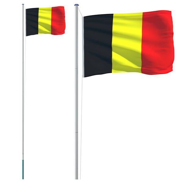 vidaXL Belgien flag og flagstang 6,08 m aluminium