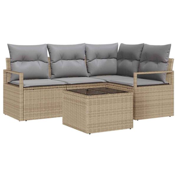 vidaXL Sofa S&aelig;t med pude 5 pcs Beige og lys gr&aring; polyrattan
