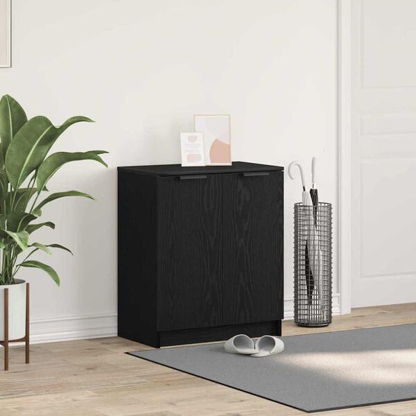 vidaXL Sko skab med hylde Sort eg 59 x 35 x 70 cm Konstrueret træ