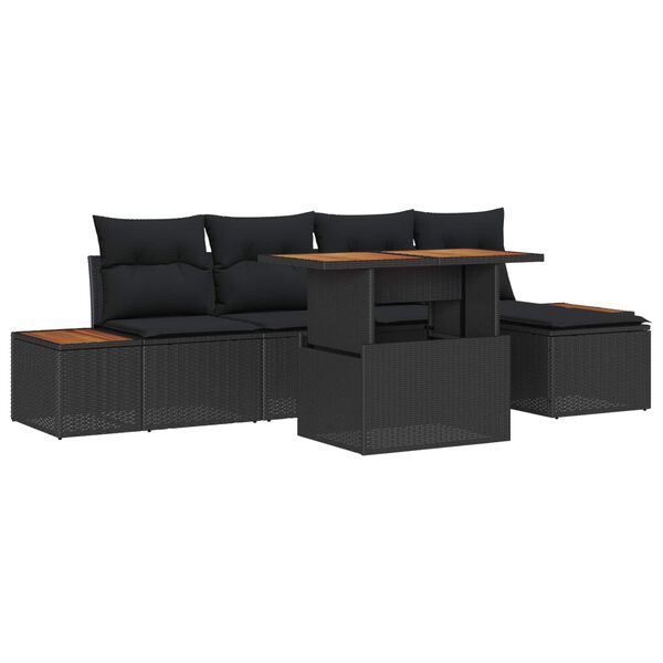 vidaXL Havesofa S&aelig;t med opbevaring 6 pcs Sort Poly rattan