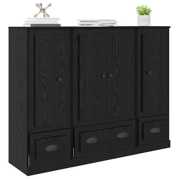 vidaXL Highboard med skuffe 3 pcs Sort eg Konstrueret tr&aelig;