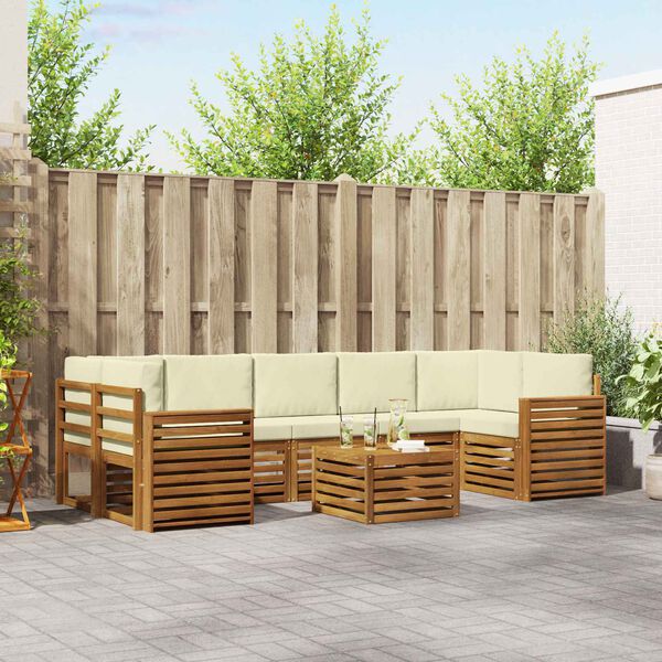 vidaXL Sofas&aelig;t med pude 8 pcs Naturlig og Fl&oslash;de Massivt Akacietr&aelig;