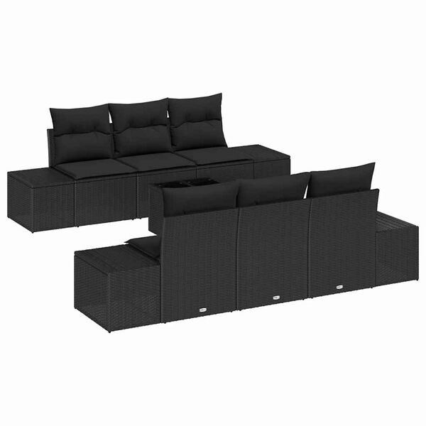 vidaXL Havesofa Sæt med pude med opbevaring 8 pcs Sort polyrattan