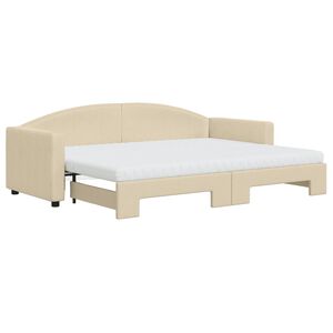 vidaXL daybed med udtr&aelig;k og madras 80x200 cm stof cremefarvet