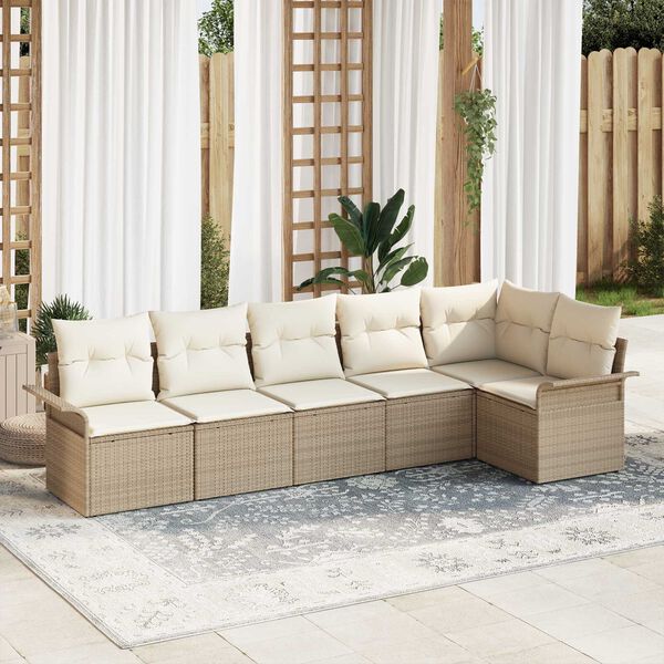 vidaXL Havesofa Sæt med pude 6 pcs Beige polyrattan