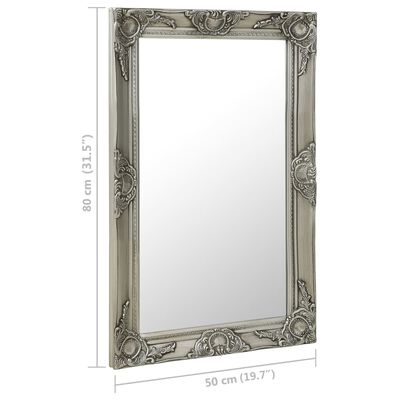 vidaXL vægspejl 50x80 cm barokstil sølvfarvet