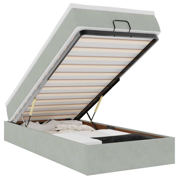 vidaXL osmannisk sengeramme med madras 90x190 cm fl&oslash;jl lysegr&aring;