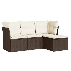 vidaXL sofas&aelig;t til haven 4 dele med hynder polyrattan brun