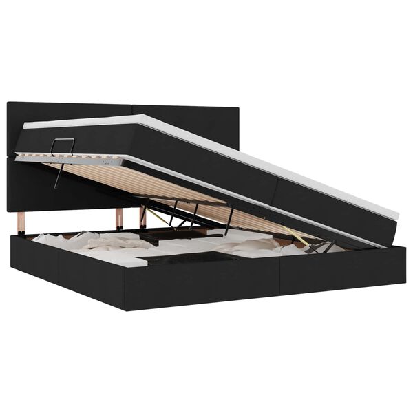 vidaXL Seng med opbevaring og LED Sort 200 x 200 cm Polyester