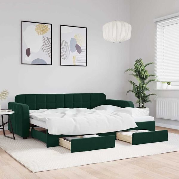 vidaXL daybed med udtr&aelig;k og skuffer 80x200 cm velour m&oslash;rkegr&oslash;n
