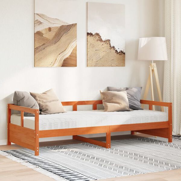 vidaXL daybed med madras 90x200 cm massivt fyrretr&aelig; gyldenbrun