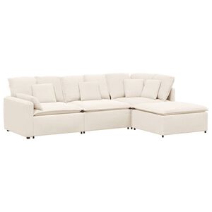 vidaXL modulsofa med fodskammel&puder kr&oslash;llet uldlignende stof creme