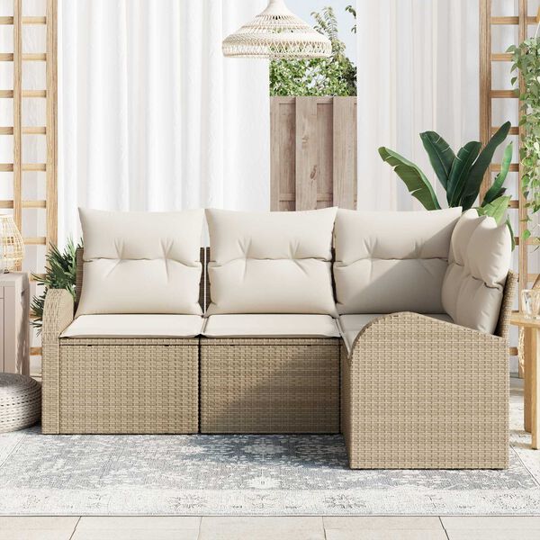 vidaXL Havesofa S&aelig;t 4 pcs Beige polyrattan
