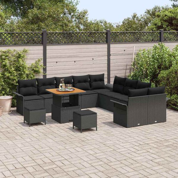vidaXL Havesofa Sæt 13 pcs Sort polyrattan