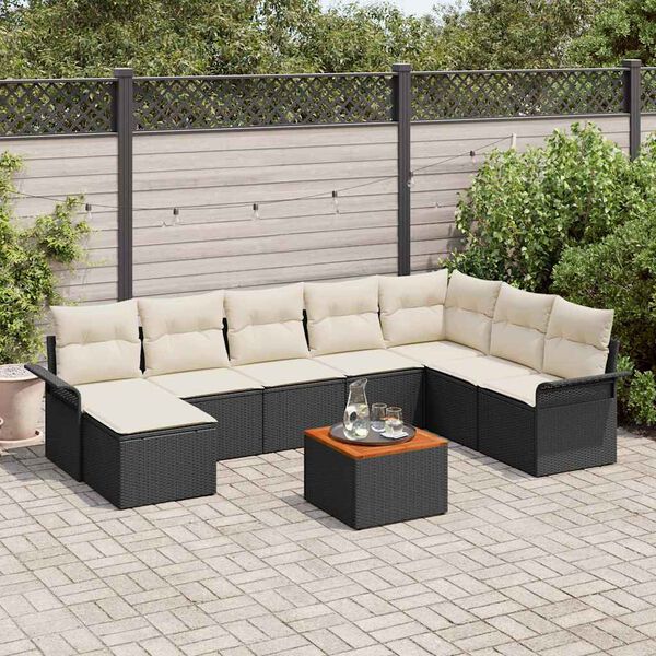 vidaXL Havesofa S&aelig;t med pude 9 pcs Sort polyrattan