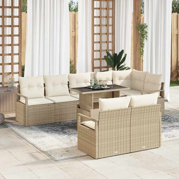 vidaXL Havesofa Sæt med pude 9 pcs Beige og creme polyrattan