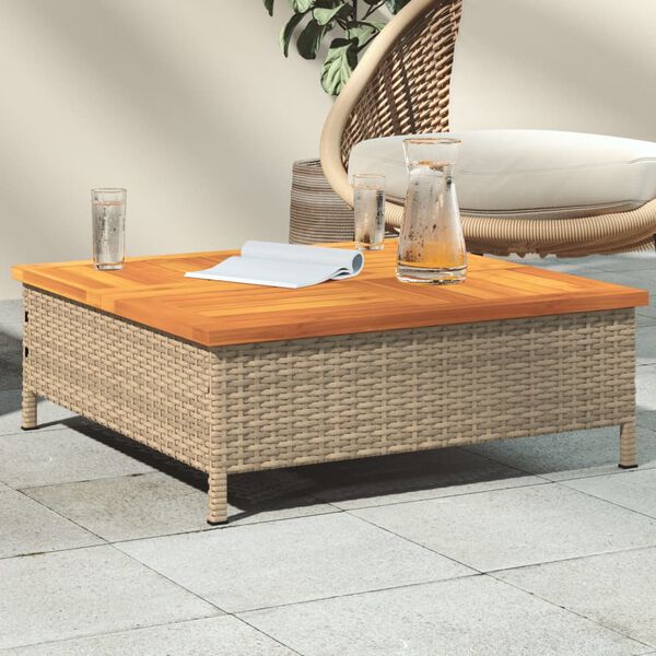 vidaXL havebord 70x70x25 cm rattan og massivt akacietræ beige