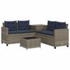 vidaXL havesofa med bord og hynder L-formet gr&aring; polyrattan