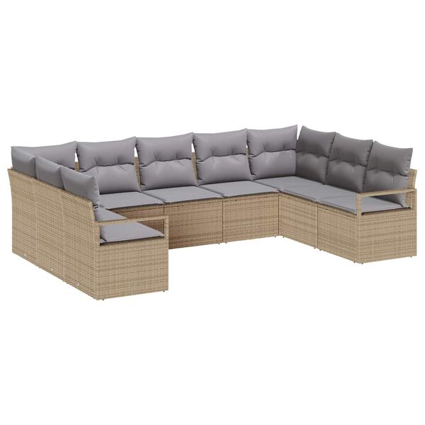 vidaXL Sofa S&aelig;t med pude 9 pcs Beige polyrattan