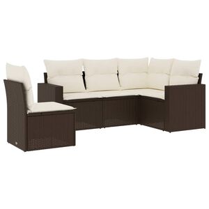 vidaXL sofas&aelig;t til haven 5 dele med hynder polyrattan brun