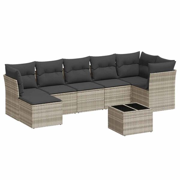 vidaXL sofas&aelig;t til haven 8 dele med hynder polyrattan lysegr&aring;