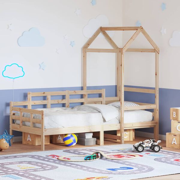 vidaXL daybed med tag 80x200 cm massivt fyrretræ