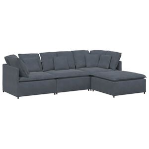 vidaXL modulsofa med fodskammel og hynder fl&oslash;jl m&oslash;rkegr&aring;