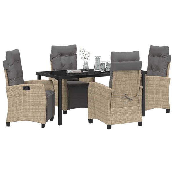 vidaXL Have Spisebordss&aelig;t med pude 5 pcs Beige polyrattan