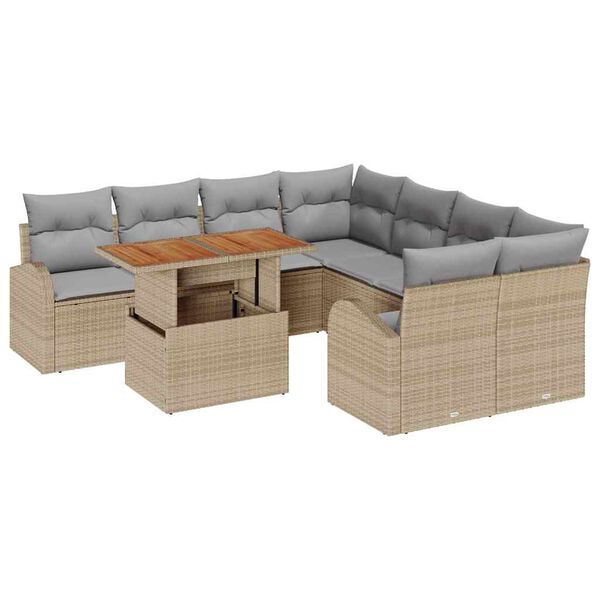 vidaXL Havesofa S&aelig;t med opbevaring 9 pcs Beige Poly rattan