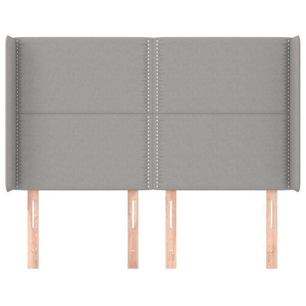 vidaXL sengegavl med kanter 147x16x118/128 cm stof lysegr&aring;