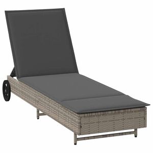 vidaXL liggestol med hjul og hynde polyrattan gr&aring;
