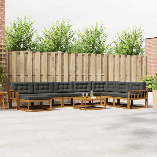 vidaXL Udend&oslash;rs sofagruppe med pude 9 pcs Naturlig og Antracit