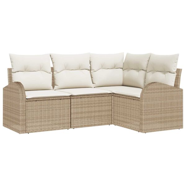 vidaXL Havesofa S&aelig;t med pude 4 pcs Beige og hvid polyrattan