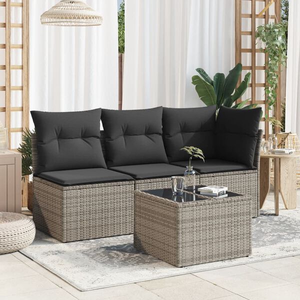 vidaXL havebord med glastop 55x55x37 cm polyrattan grå
