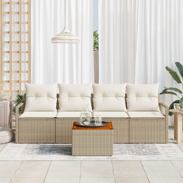 vidaXL Havesofa S&aelig;t med opbevaring 5 pcs Beige og creme polyrattan