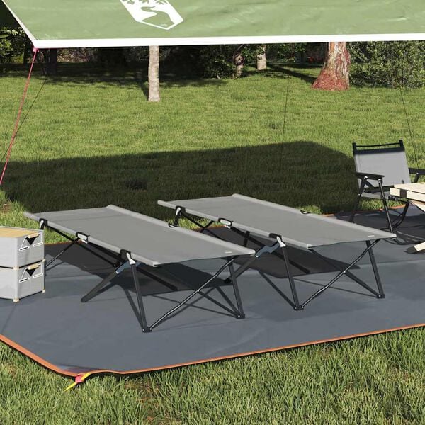 vidaXL Foldende Camping Seng 2 pcs Gr&aring; 206 x 76 x 74 cm Oxford og St&aring;l