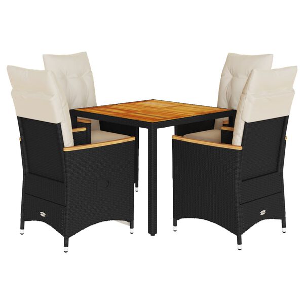 vidaXL spisebordss&aelig;t til haven 5 dele med hynder polyrattan sort