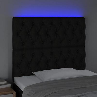vidaXL sengegavl med LED-lys 100x7x118/128 cm stof sort
