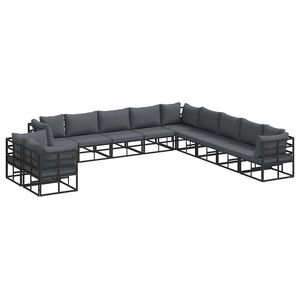 vidaXL Havesofa S&aelig;t med pude 11 pcs Sort Aluminium