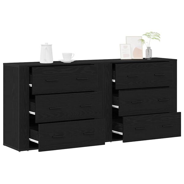 vidaXL Sideboard med skuffe Sort eg 160 x 33 x 70 cm Konstrueret tr&aelig;