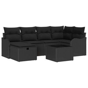 vidaXL Havesofa S&aelig;t med pude med opbevaring 7 pcs Sort Poly rattan