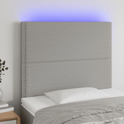 vidaXL sengegavl med LED-lys 90x5x118/128 cm stof lysegrå