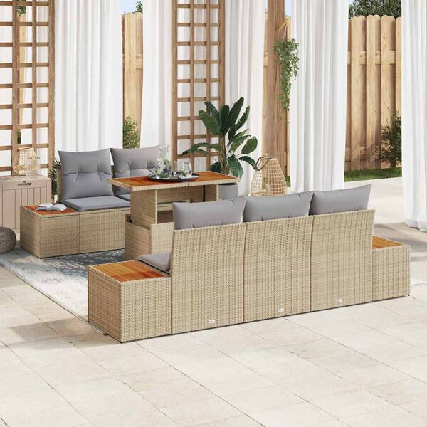 vidaXL Havesofa S&aelig;t med opbevaring 6 pcs Beige Poly rattan
