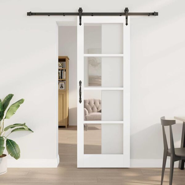 vidaXL Skyded&oslash;r Hvid 73,5 x 211 cm Massivt fyrretr&aelig; og glas